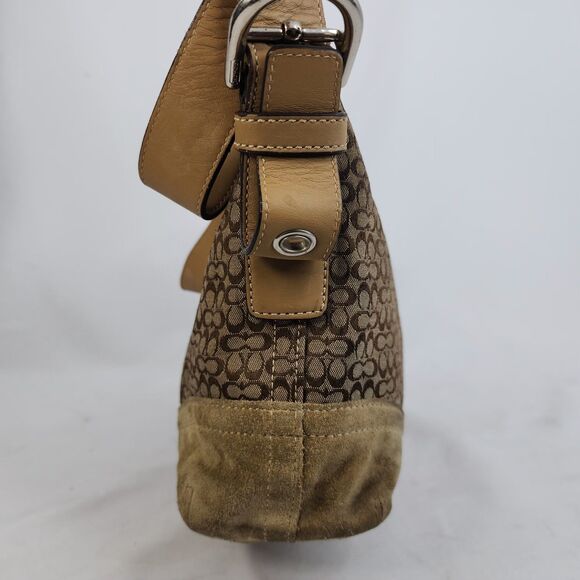 Coach Signature C Jacquard Suede Hobo Shoulder Bag Purse Tan Brown F10945 - Picture 8 of 16
